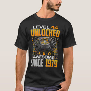Camiseta Nível 44 Desbloqueado Incrível Desde 1979 44 Anive
