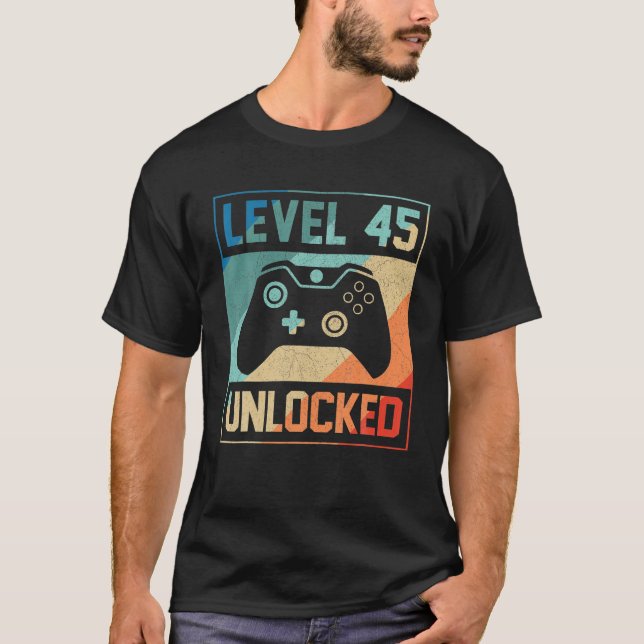 Camiseta Nível 45 Desbloqueado 45º jogo de vídeo 45º aniver (Frente)