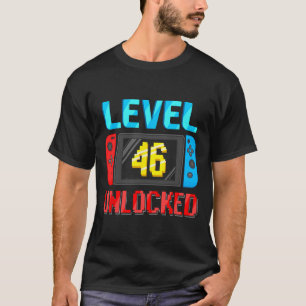 Camiseta Nível 46 Desbloqueado Aniversário Vídeo Gamer 46º