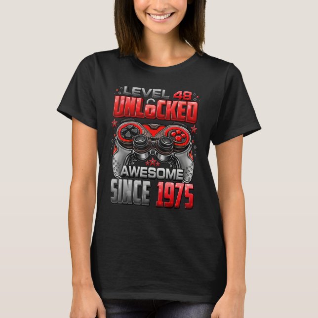 Camiseta Nível 48 Desbloqueado Incrível Desde 1975 48º Aniv (Frente)