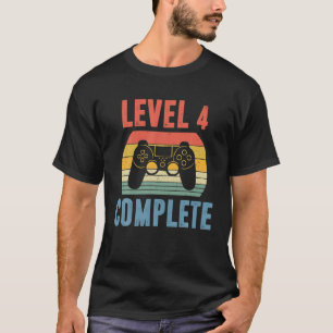 Camiseta Nível 4 Completo Engraçado De Jogador 4 Anos Cas