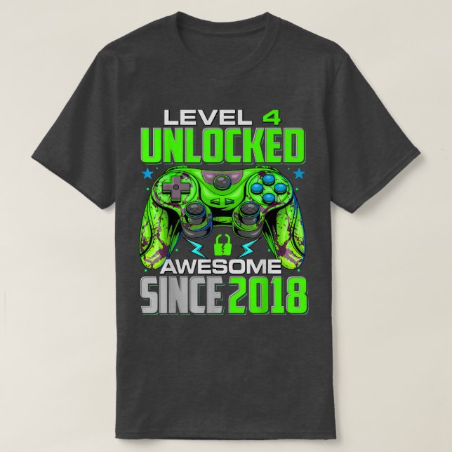 Camiseta Nível 4 Desbloqueado Incrível Desde 2018 4.º Anive (Frente do Design)