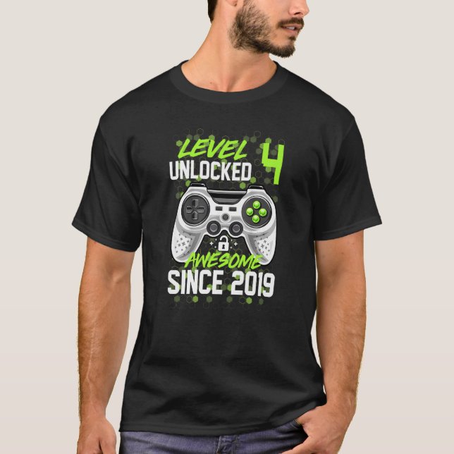 Camiseta Nível 4 Desbloqueado Incrível Desde 2019 4º Aniver (Frente)