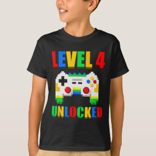 Camiseta Nível 4 Desbloqueado Jogador de 4 Anos de Idade An