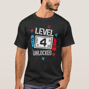 Camiseta Nível 4 Jogador de vídeo desbloqueado 4º Aniversár
