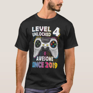 Camiseta Nível 4 Jogador Desbloqueado 4º Bday Boy 4 Anos 1