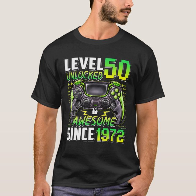 Camiseta Nível 50 Desbloqueado Incrível Desde 1972 50º Aniv (Frente)
