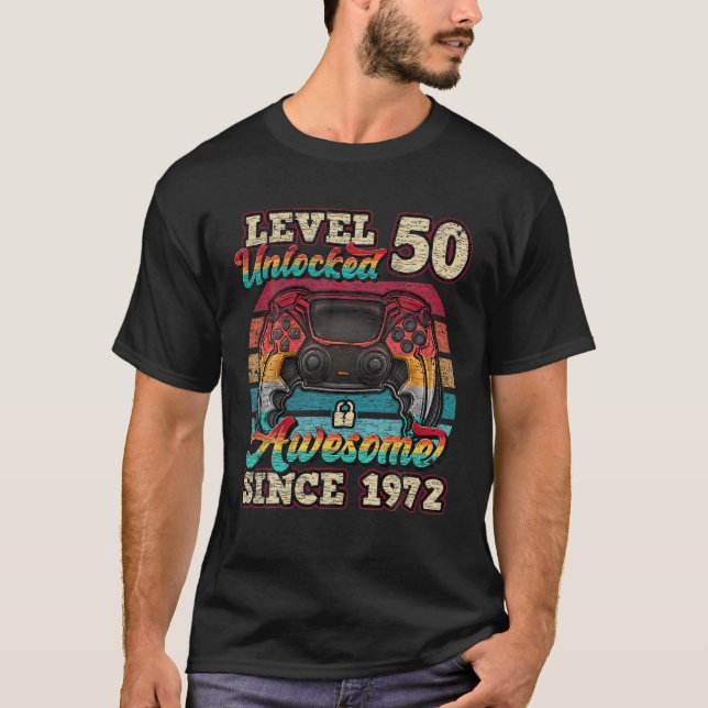 Camiseta Nível 50 Desbloqueado Incrível Desde 1972 50º Aniv (Frente)