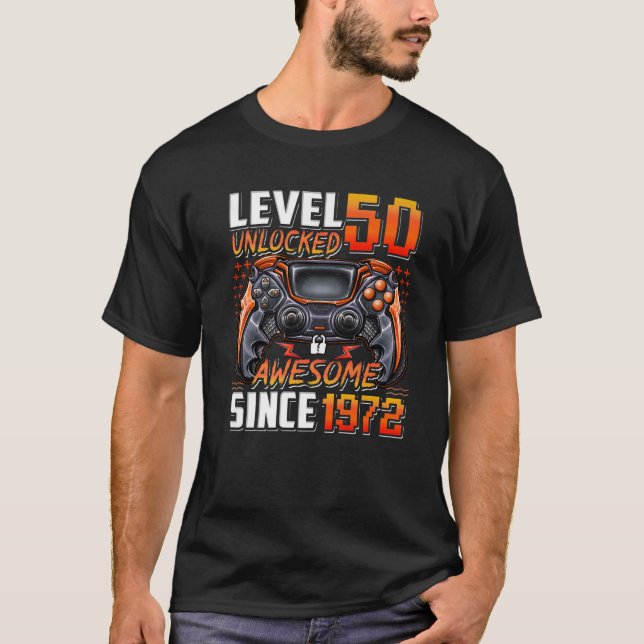 Camiseta Nível 50 Desbloqueado Incrível Desde 1972 50º Aniv (Frente)