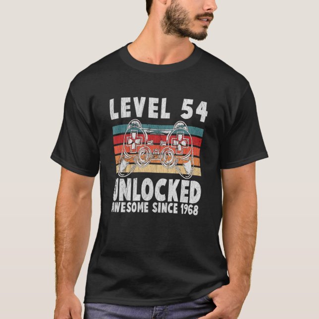 Camiseta Nível 54 Desbloqueado Incrível Desde 1968 Retro Bi (Frente)