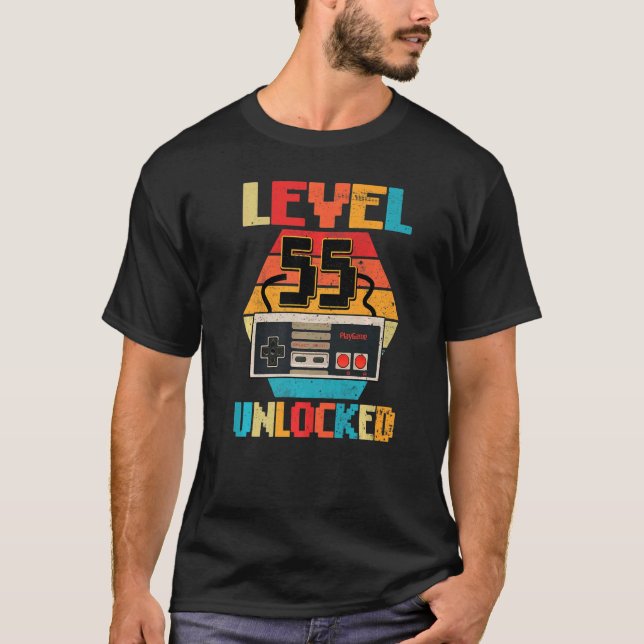 Camiseta Nível 55 Vídeo Gamer 55º Aniversário desbloqueado (Frente)