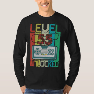 Camiseta Nível 55 Vídeo Gamer 55º Aniversário desbloqueado