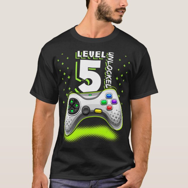 Camiseta Nível 5 Desbloqueado 5 de jogos de vídeo Aniversár (Frente)