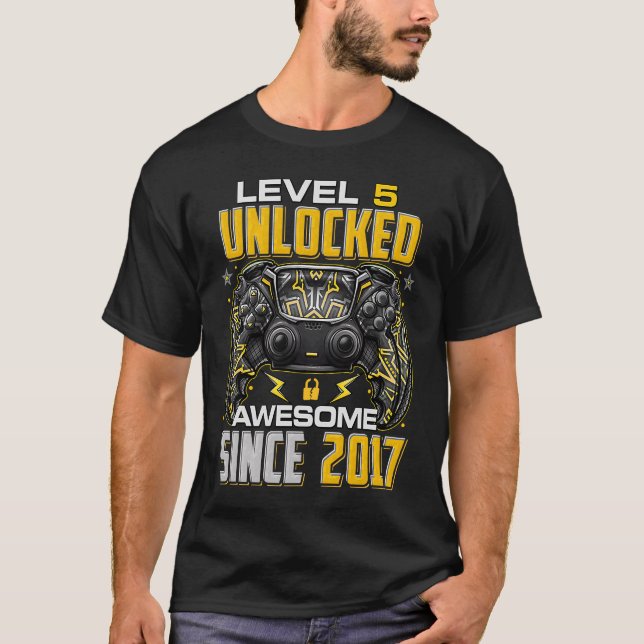 Camiseta Nível 5 Desbloqueado Incrível Desde 2017 5 Birthda (Frente)