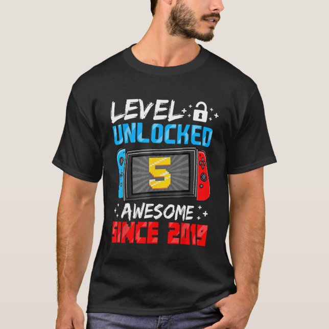 Camiseta Nível 5 Desbloqueado Incrível Desde 2019 5 Birthda (Frente)