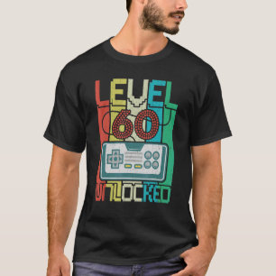 Camiseta Nível 60 Vídeo Gamer 60º aniversário desbloqueado