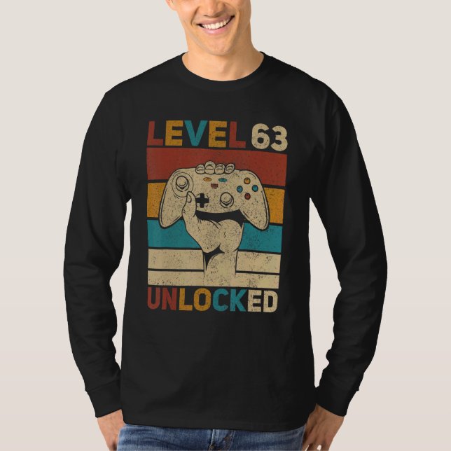 Camiseta Nível 63 Desbloqueado 63º Aniversário Gamer 63 Ano (Frente)