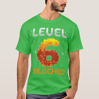 Camiseta Nível 6 Desbloqueado Aniversário de 6 anos Si Anos