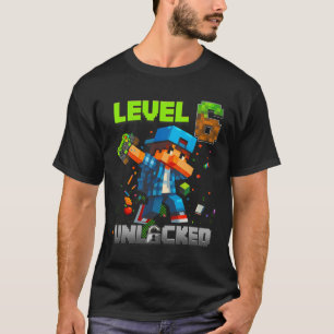 Camiseta Nível 6 Desbloqueado Divertido Garoto de Aniversár