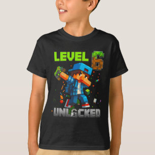Camiseta Nível 6 Desbloqueado Divertido Menino de Aniversár