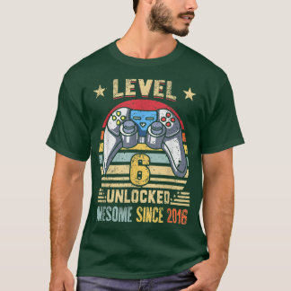 Camiseta Nível 6 Desbloqueado Incrível 2016 6 Birthday Boy
