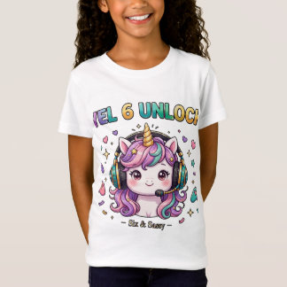 Camiseta Nível 6 Desbloqueado Seis e Sassy Unicórnio Gamer