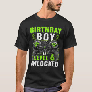 Camiseta Nível 6 Garoto de aniversário desbloqueado 6 anos