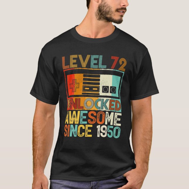 Camiseta Nível 72 Desbloqueado Incrível Desde 1950 72º Aniv (Frente)