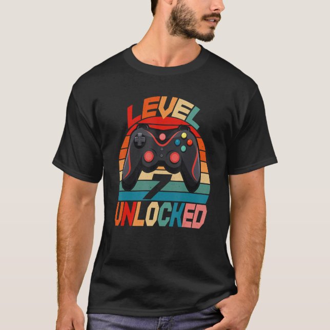 Camiseta Nível 7 Aniversário Garoto de 7 Anos Videos games (Frente)