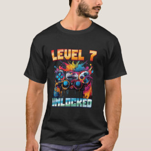 Camiseta Nível 7 Desbloqueado Aniversário de 7 Anos Meninos