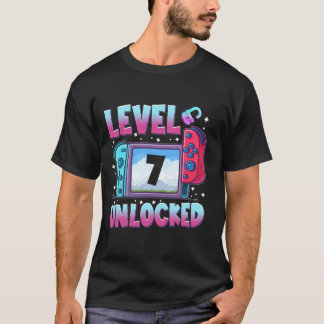 Camiseta Nível 7 Desbloqueado Aniversário de 7 anos Meninos