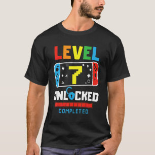 Camiseta Nível 7 Desbloqueado Concluído Jogo Feliz 7 Aniver