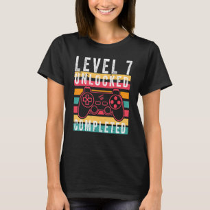 Camiseta Nível 7 Desbloqueado Concluído Jogo Feliz 7 Aniver