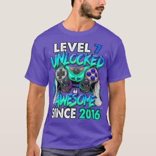 Camiseta Nível 7 Desbloqueado Incrível Desde 2016 7 Birthda