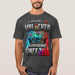 Camiseta Nível 7 Desbloqueado Incrível Desde 2016 7 Birthda