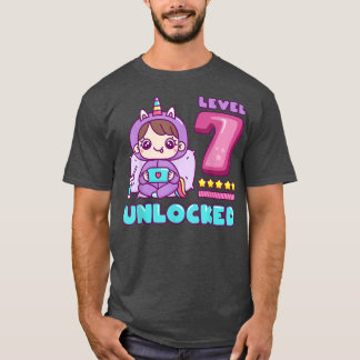 Camiseta Nível 7 desbloqueado, Unicorn Gamer Girl Aniversár