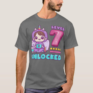 Camiseta Nível 7 desbloqueado, Unicorn Gamer Girl Birthday
