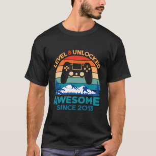 Camiseta Nível 8 Aniversário Desbloqueado 8 Anos Sinc Incrí