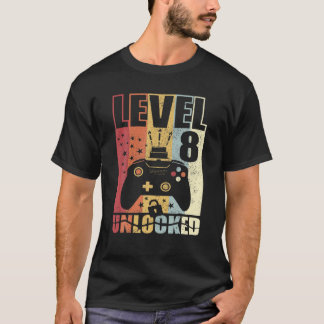 Camiseta Nível 8 De Aniversário Desbloqueado 8.º Aniversári