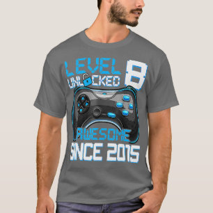 Camiseta Nível 8 Desbloqueado 8º aniversário incrível desde