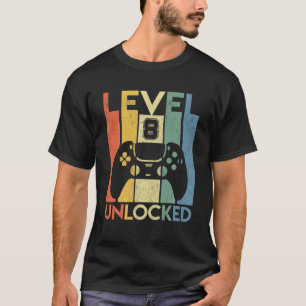 Camiseta Nível 8 Desbloqueado Aniversário De 8 Anos É Me
