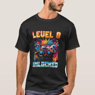 Camiseta Nível 8 Desbloqueado Aniversário de 8 anos Meninos