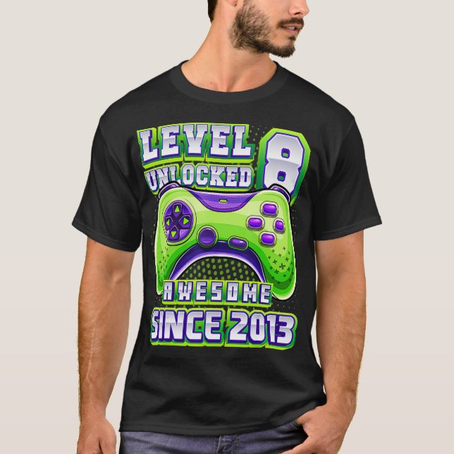 Camiseta Nível 8 Desbloqueado Incrível 2013 Vídeo Jogo 8. º (Frente)
