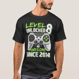 Camiseta Nível 8 Desbloqueado Incrível 2014 Vídeo Game 8.º 