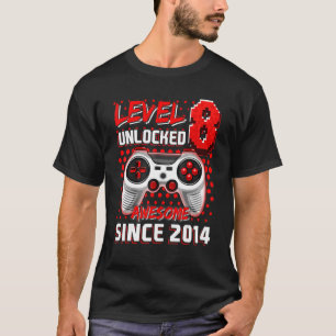Camiseta Nível 8 Desbloqueado Incrível 2014 Vídeo Game 8.º