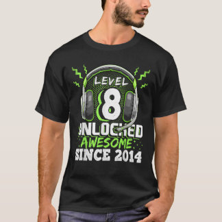 Camiseta Nível 8 Desbloqueado Incrível 2014 Vídeo Game 8.º 