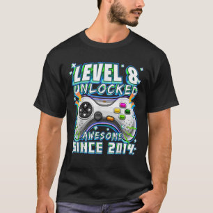 Camiseta Nível 8 Desbloqueado Incrível 2014 Vídeo Game 8.º 