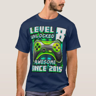 Camiseta Nível 8 Desbloqueado Incrível 2015 Vídeo Game 8.º 