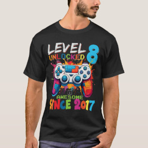 Camiseta Nível 8 Desbloqueado Incrível Aniversário de Video