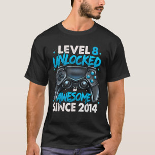 Camiseta Nível 8 Desbloqueado Incrível Desde 2014 8.º Anive